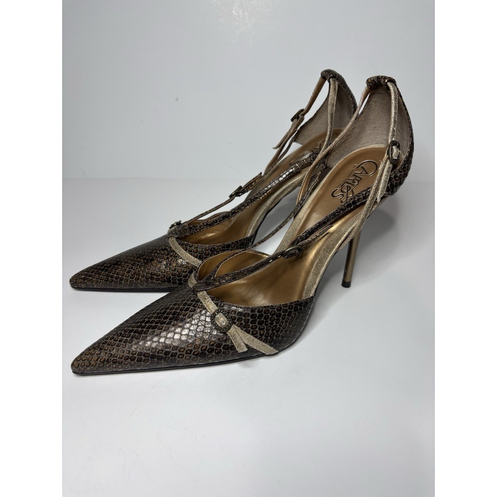 CARLOS by Carlos Santana Expose Pointed Toe Strappy Buckle Pumps Gold Brown 11
